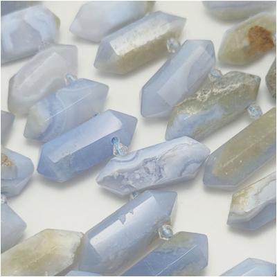 Blue Lace Agate Graduated Double Point Top Drilled Gemstone Beads (N) 24.25 to 40.4mm 15.5 inches