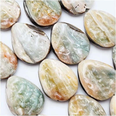 Abalone Polished Haliotis Shell Doublet Natural Form Beads (NM) Approximate size 18.6 x 24mm to 23.2 x 28.7mm 15 inches