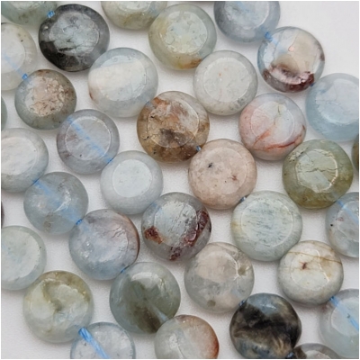 Aquamarine Coin Gemstone Beads (N) Approximate size 8.2 to 9.6mm 16 inches