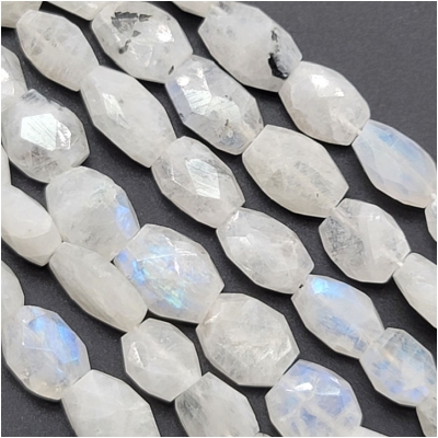 Rainbow Moonstone Faceted Flat Nugget Gemstone Beads (N) Approximate size 7.7 x 8.4mm to 8.8 x 12.6mm, 3.6 to 5.5mm thick. 13.5 inches