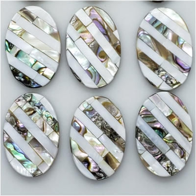 1 Abalone Shell and Bleached Mother of Pearl Mosaic Flat Oval Bead (NM) Approximate size 20.13 x 29.42mm to 20.26 x 30.25mm 1 piece