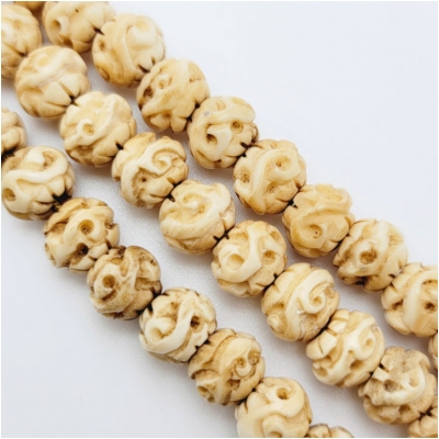 Bone Carved Woven 9mm Round Rondelle Vintage Beads (D) 7.5 inches CLOSEOUT
