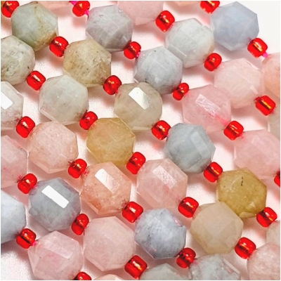 Multi Beryl Morganite Aquamarine Enery Prism Faceted Gemstone Beads (N) 8mm 15.25 inches