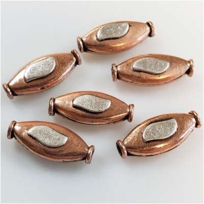 1 Copper and Silver Oval Bead Approximate size 7.6 x 17.6mm to 7.8 x 17.85mm