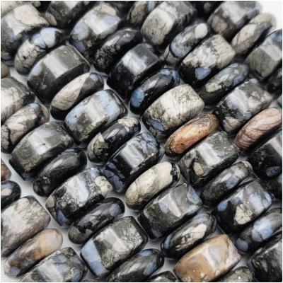 Black Marble Thick and Thin 16mm Rondelle Gemstone Beads (N) 8 inches