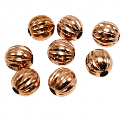 25 Copper 8mm Corrugated Round Metal Beads (N)