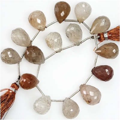 Hematoid Quartz Graduated Faceted Drop Briolette Gemstone Beads (N) 13 to 17mm 7 to 7.5mm