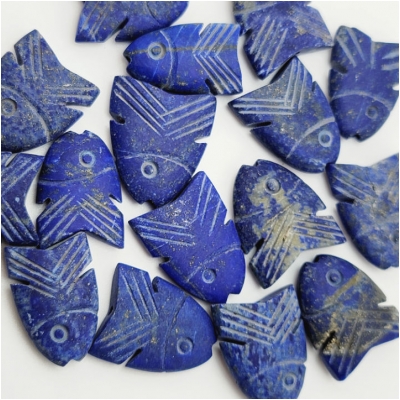 2 Lapis Matte Carved Big Hole Fish Gemstone Beads (N) 18 x 28mm to 32 x 37mm