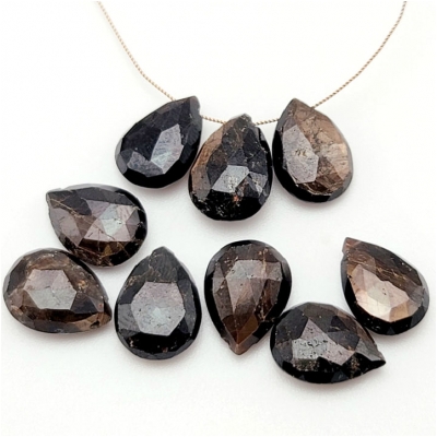 3 Chocolate Brown Sapphire Golden Sheen Hand Faceted Puff Teardrop Briolette A Gemstone Beads (N) 8.8 x 11.4mm to 9.5 x 14.7mm