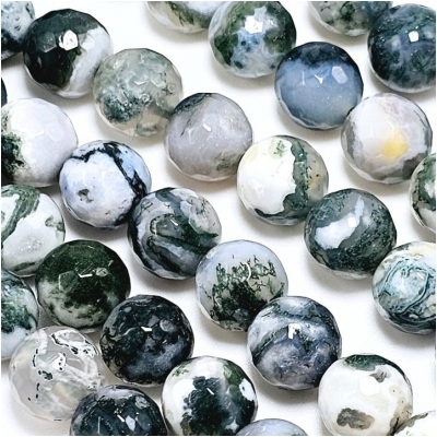 Moss Agate 10mm Faceted Round Gemstone Beads (N) 15 inches