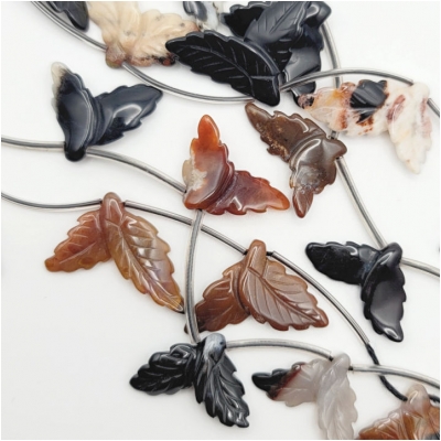 5 Agate Mix Leaves Top Drilled Gemstone Pendant Beads (N) 19 x 30mm CLOSEOUT