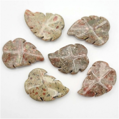 5 Unakaite Carved Leaf Gemstone Bead (N) 25 x 34mm CLOSEOUT