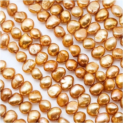 Pearls Freshwater Light Shimmery Orange Side Drilled Flat Back Baroque Beads (D) 4.4 x 5.6mm to 4.8 x 6.6mm 16 inches
