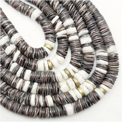 Brown and White Litob Shell Mix Graduated Heishi Beads (N) 3 to 7mm