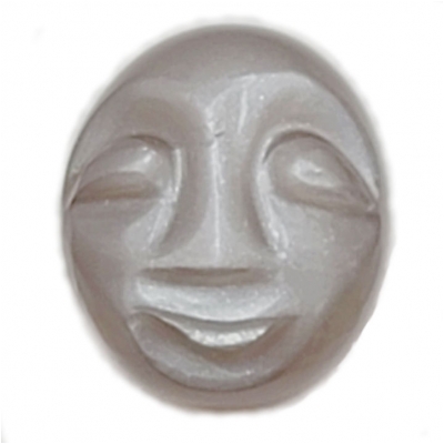 1 Moonstone Gray Carved Moon Face Oval Cabochon Gemstone (N) 12.97 x 14.97mm