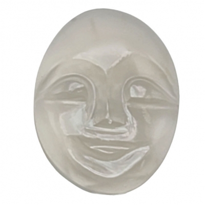 1 Moonstone Gray Translucent Carved Moon Face Oval Cabochon Gemstone (N) 15.27 x 20.26mm