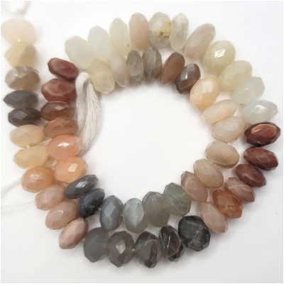 Moonstone Multicolor Hand Faceted Rondelle Gemstone Beads (N) Approximate size 11 to 13mm 15.5 inches