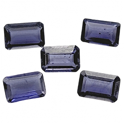 2 Iolite Faceted Octagon Loose Cut Thin Gemstones (N) 4 x 6mm