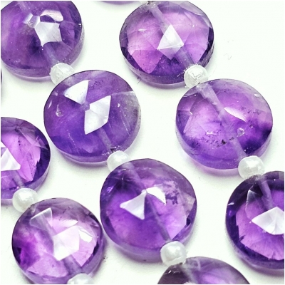 Amethyst Faceted Coin Grade AAA Gemstone Beads (N) 10mm 8 inches