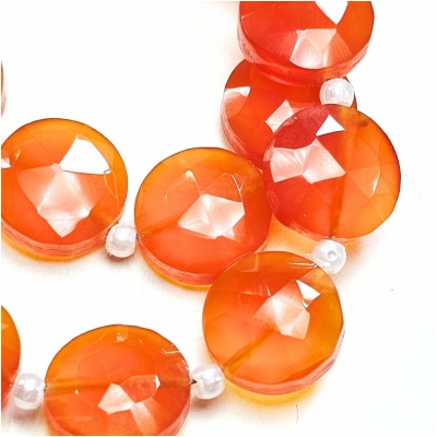 Carnelian Faceted Coin Grade AAA Gemstone Beads (H) 10mm 15.5 inches