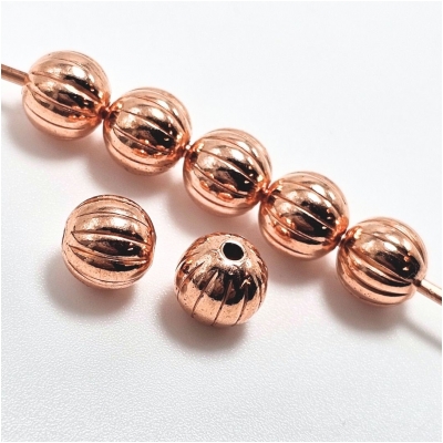 25 Copper Corrugated Round Uncoated Metal Beads (M) 8mm