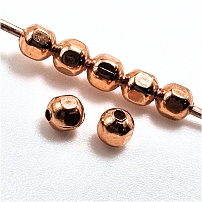 100 Copper Faceted Round Uncoated Metal Beads (M) 3.2mm