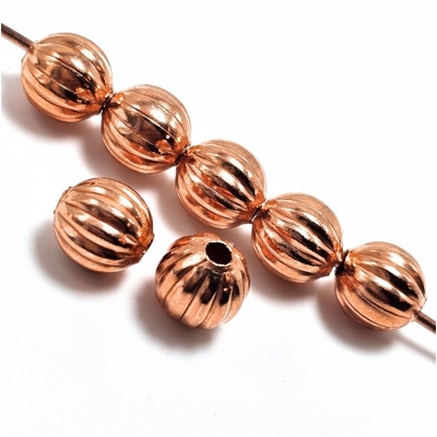 25 Copper Corrugated Round Uncoated Metal Beads (M) 9.5mm