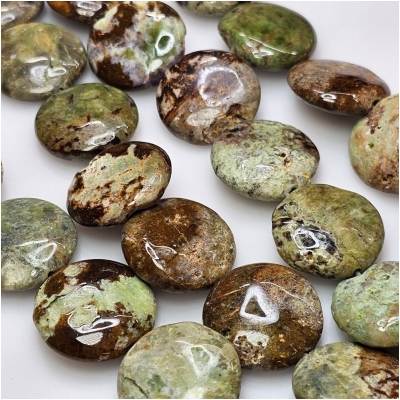 Green Opal Flat Round Gemstone Beads (N) 22mm 15.25 inches