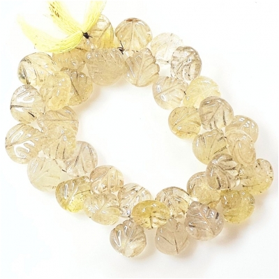 Rutilated Quartz Top Drilled Carved Leaves Gemstone Beads (N) 10.4 x 10.3mm to 14.2 x 14.6mm 8 inches