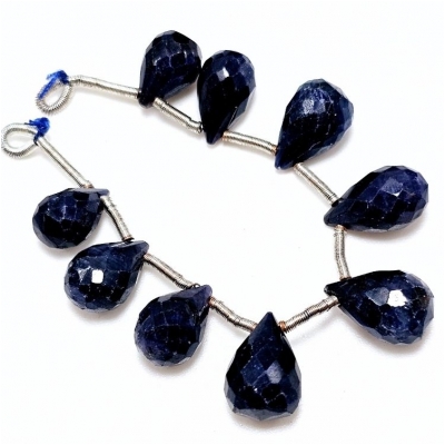 Sapphire Faceted Briolette Gemstone Beads (D) 6.45 x 8.93mm to 7.18 x 11.13mm 9 pieces