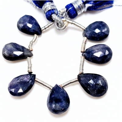 Sapphire Faceted Briolette Gemstone Beads (N) 8.2 x 10.6mm to 8.23 x 12.23mm 7 pieces
