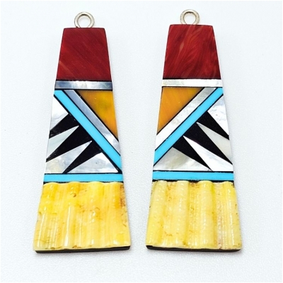 Shell and Mixed Stone Resin Inlay Pair 11 (NMB) 15 x 38.5mm