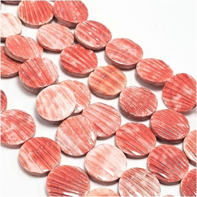 Red Pectin Coin Shell Beads (N,M) 16mm 15.25 inches