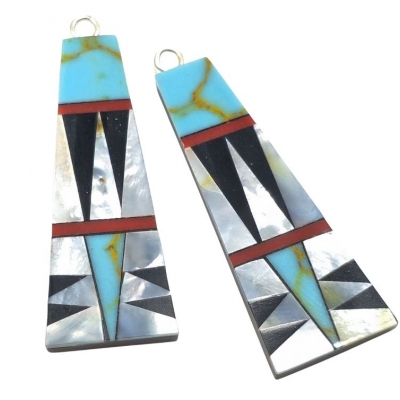 Shell and Mixed Stone Resin Inlay Pair 12 (NMB) 14 x 38.5mm