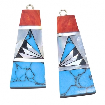 Shell and Mixed Stone Resin Inlay Pair 13 (NMB) 14.5 x 39mm