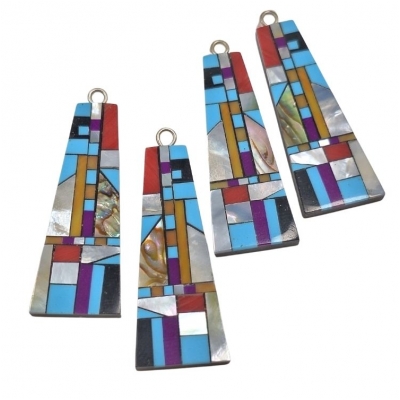 Shell and Mixed Stone Resin Inlay Pair 14 (NMB) 14 x 38.5mm