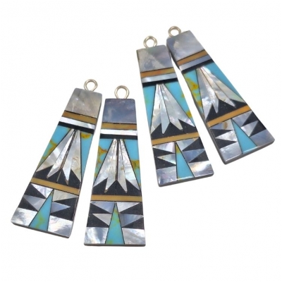 Shell and Mixed Stone Resin Inlay Pair 15 (NMB) 14 x 38.5mm