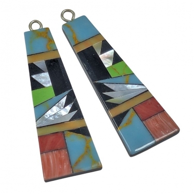 Shell and Mixed Stone Resin Inlay Pair 16 (NMB) 14 x 38.5mm