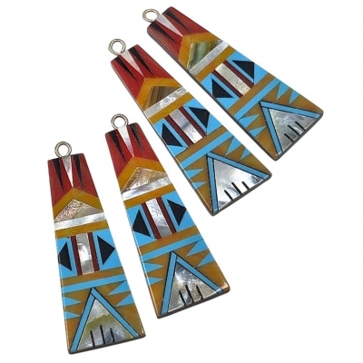 Shell and Mixed Stone Resin Inlay Pair 17 (NMB) 14 x 38mm