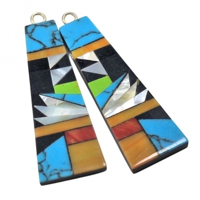 Shell and Mixed Stone Resin Inlay Pair 18 (NMB) 12.5 x 38mm