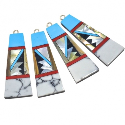 Shell and Mixed Stone Resin Inlay Pair 19 (NMB) 14.5 x 39mm