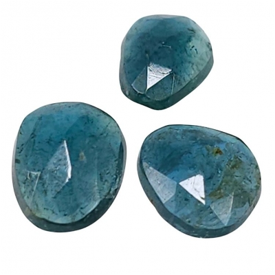 3 Indicolite Blue Tourmaline Rose Cut Grade AA Gemstone Cabochons (N) 6.8 x 8.8mm to 7.8 x 10mm