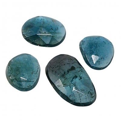 4 Indicolite Blue Tourmaline Rose Cut Grade AA Gemstone Cabochons (N) 6.09 x 7.64mm to 6.8 x 11.55mm