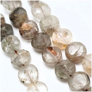 Lodolite Rutile Quartz Mix Faceted Coin Gemstone Beads (N) 8 to 10mm