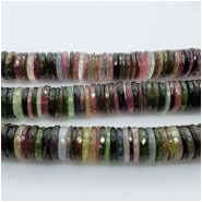 Tourmaline AAA Multicolor Faceted Heishi Washer Gemstone Bead (N) Approximate size 11.14 to 11.71mm.  5.5 inches CLOSEOUT
