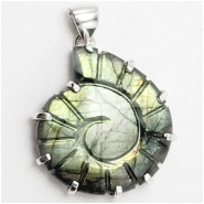 Labradorite Carved Stone Sterling Silver Pendant (N) 30 x 33.5mm