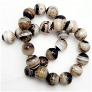 Black Agate Banded Round Gemstone Beads (D) Approximate Size 14.7 to 15.4mm 15.25 inches