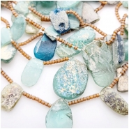 Ancient Roman Glass Graduated Top Drilled Freeform Flat Beads (M) Approximate size 9 x 11mm to 14.6 x 40.7mm 16 inches