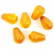 6 Baltic Amber Light Cognac Drop Gemstone Big Hole Beads (H) Approximate size 9.6 to 10.4mm 1.35 to 1.55mm hole CLOSEOUT