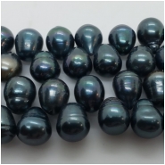 Pearl Freshwater Iridescent Dark Green Ringed Drop Beads (D) Approximate size 8.5 x 10.2mm to 9.5 x 13mm 16 inches